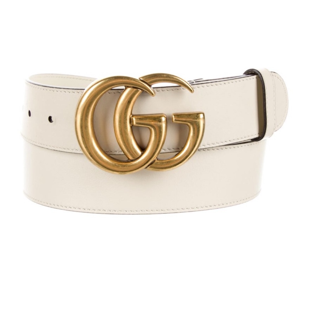 AUTHENTIC Gucci GG Marmont Wide Belt White Ivory Leather